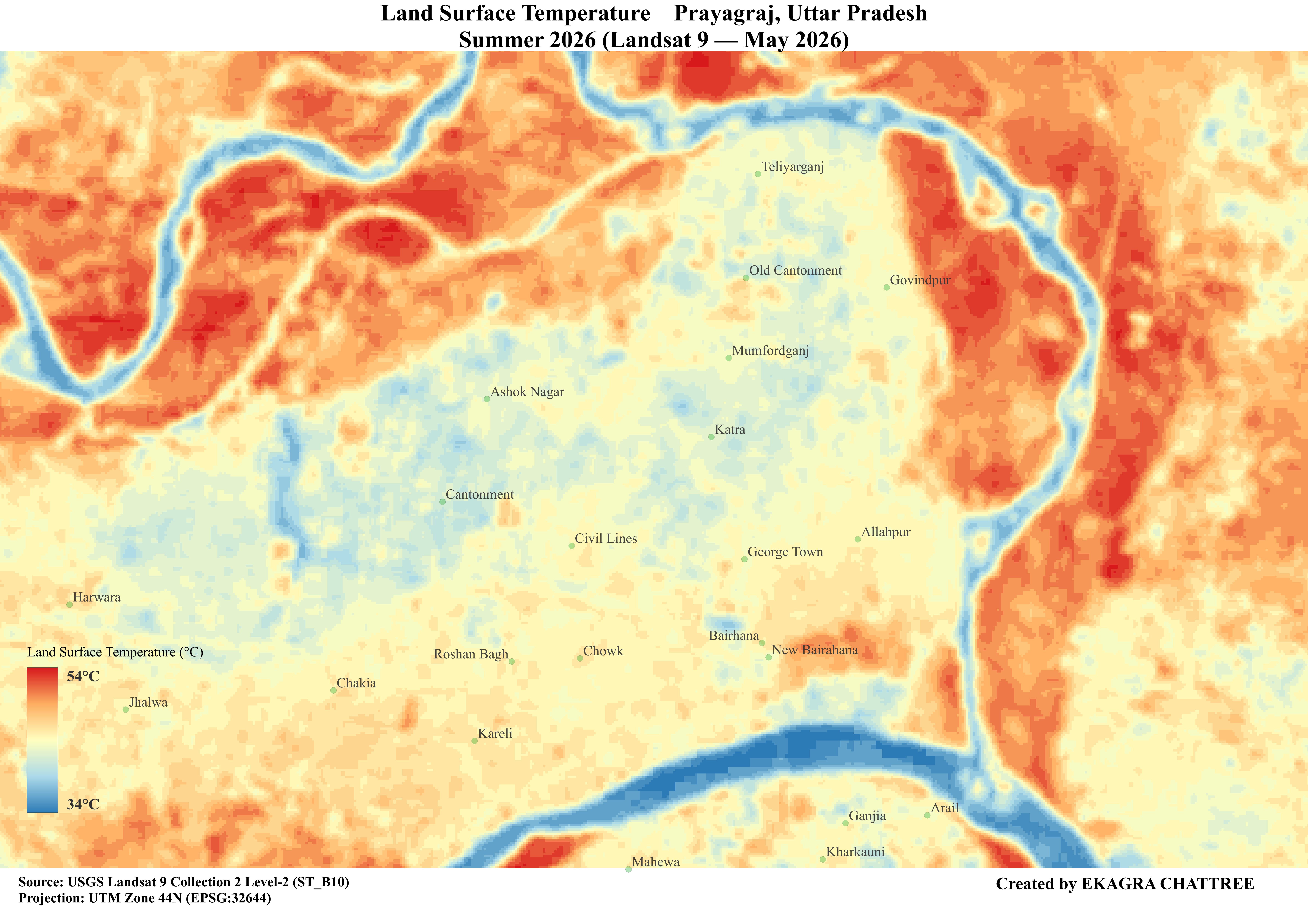 Land Surface Temperature Map of Prayagraj